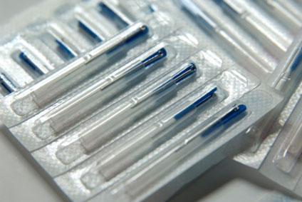 Sterilised single-use extremely fine needles which come in sealed packs